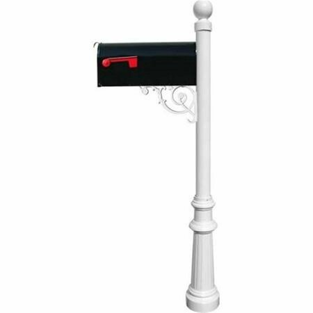 LEWISTON E1 Economy Mailbox System with Fluted Base & Ball Finial, White LPST-804-E1-WHT